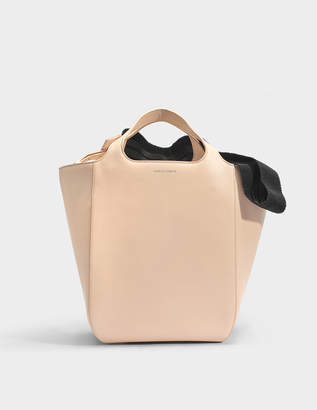 Giorgio Armani Shopper Bag in Beige Calfskin and Black Gros Grain