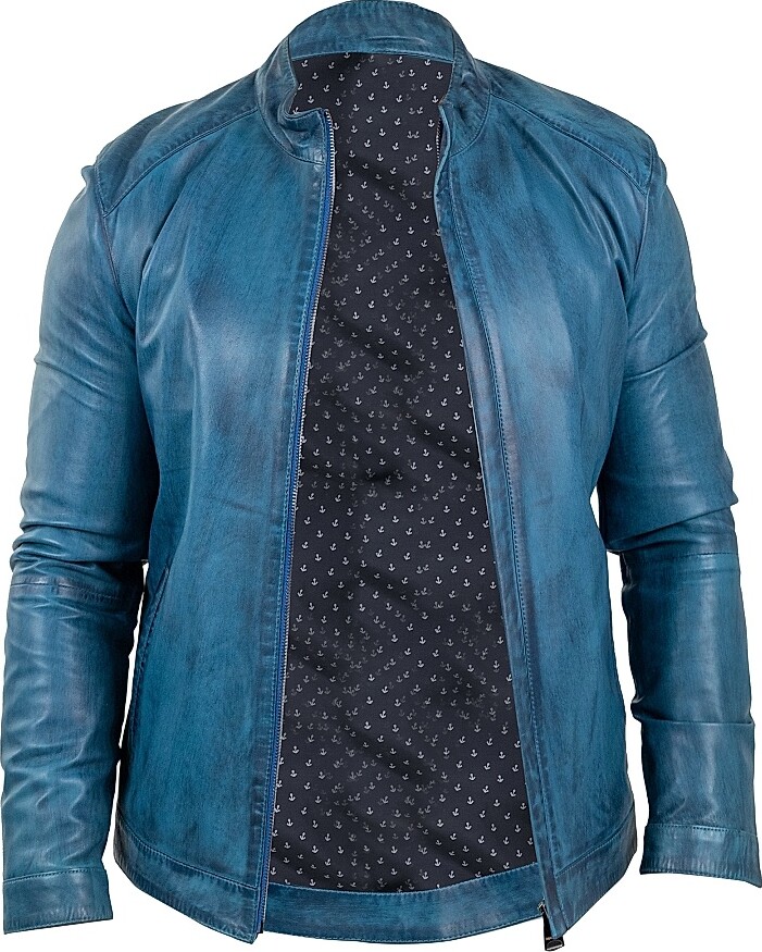 Maceoo Men's Leather Reverse Jacket - Blue - Size Large