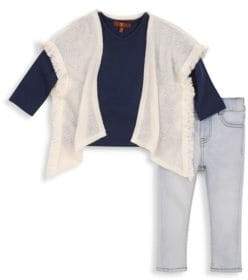 7 For All Mankind Toddler's& Little Girl's Poncho Long-Sleeve Tee& Skinny Jean Three-Piece Set