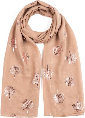 London Scarfs Glitter Mulberry Trees Scarf Women Foil Printed Tree Fashion Ladies Wrap (Mustard With White Tree Without Glitter)
