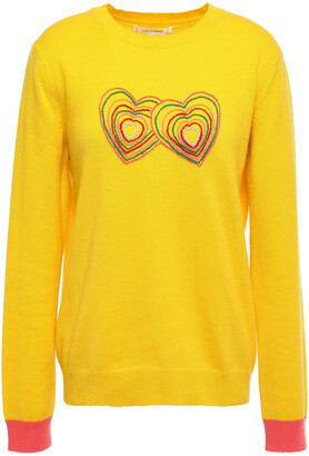 Chinti and Parker Twin Heart Embroidered Wool And Cashmere-blend Sweater