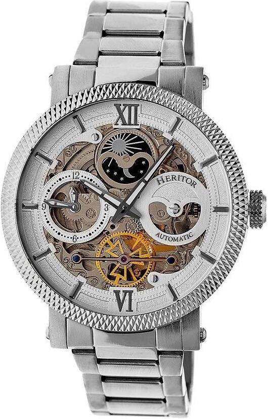 Heritor Automatic Men's Silver White Sebastian Semi-Skeleton