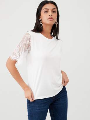 Very Floral Lace Sleeve Top - Ivory