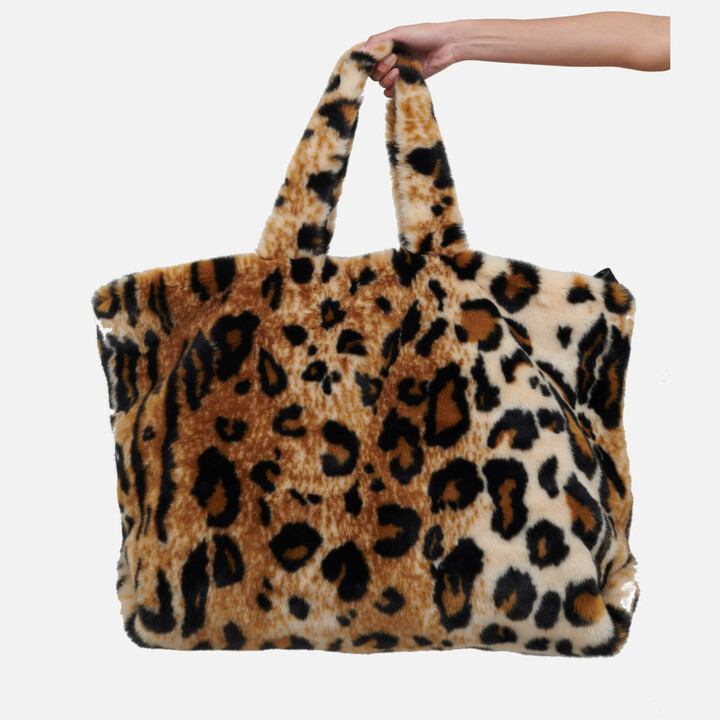 Faux fur shoulder bag - Beige/Leopard print - Ladies