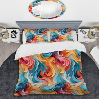 Design Art Green And Orange Swirling Harmony Waves Bedding