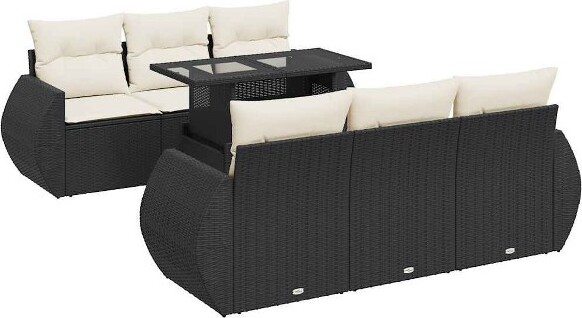 VidaXL vidaXL7PiecePatioSofaSetwithCushionsBlackPolyRattan
