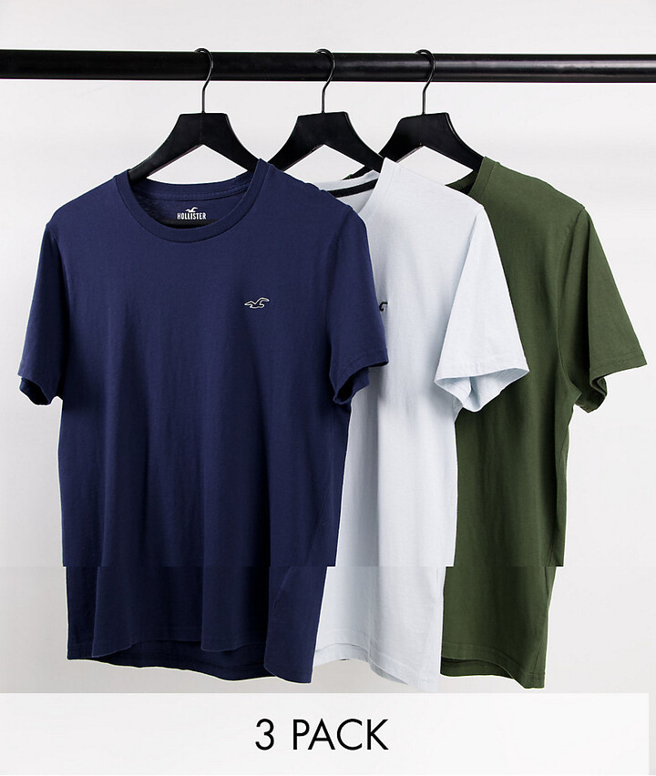 Hollister 3 pack icon logo t-shirt in navy/green/blue - ShopStyle