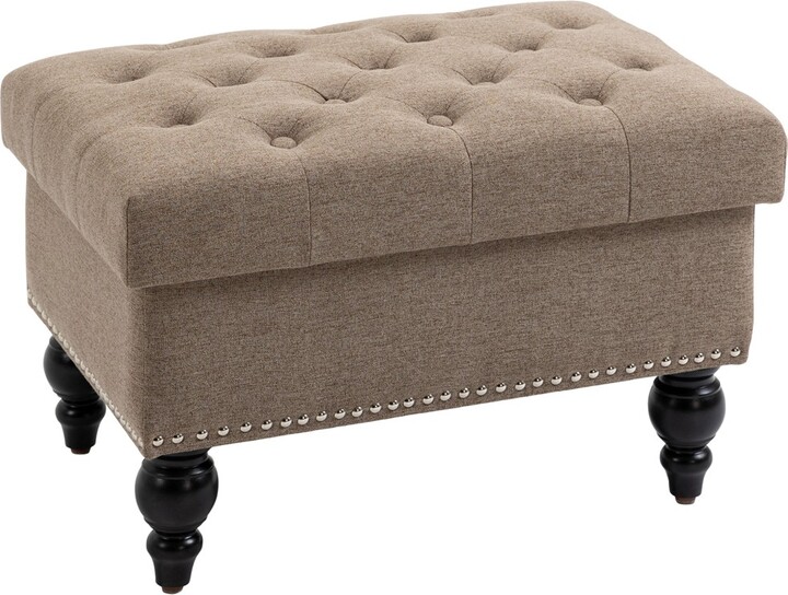 25" Storage Ottoman with Removable Lid, ButtonTufted Fabric