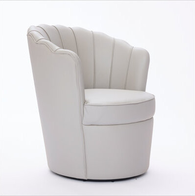 Corrigan Studio Petal Swivel Chair – 360° Spin Metal Base, Genuine Top-Grain Leather Wing-Back Desk Chair, Curved Fluted Design Home Office Accent Seat