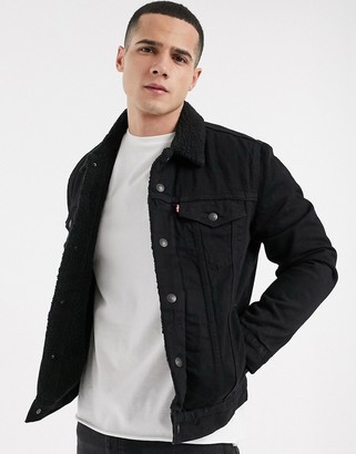 Levi's type 3 fleece lined denim trucker jacket in berk black - ShopStyle