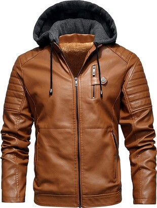 VESNIBA Big and Tall Faux Leather Jacket Men Faux Leather Jacket Windproof  Motorcycle Jacket Fleece Lined Winter Coat with Jersey Hood - ShopStyle