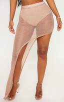 Thumbnail for your product : PrettyLittleThing Shape Rose Gold Sheer Knitted Asymmetric Maxi Skirt