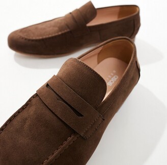 ASOS DESIGN loafers in brown faux suede with natural sole