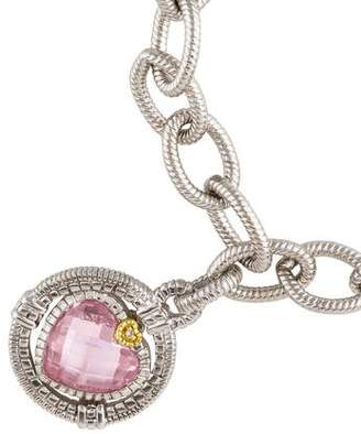 Judith Ripka Pink Crystal & Diamond Heart Charm Bracelet