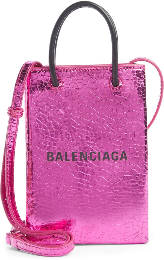 Balenciaga Shopping Metallic Leather Crossbody Phone Bag ShopStyle