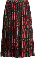 Thumbnail for your product : Valentino Lipstick Print Silk Crepe Midi Skirt - Womens - Black Print