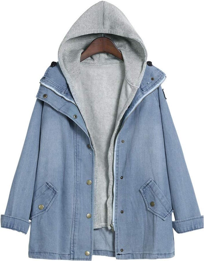 long denim hooded jacket