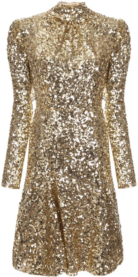 Dolce & Gabbana Sequin-Embellished Rounded-Shoulders Dress - ShopStyle