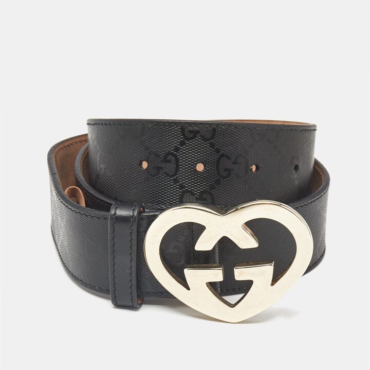 Gucci Black GG Imprime Canvas Lovely Heart Buckle Belt 80 CM