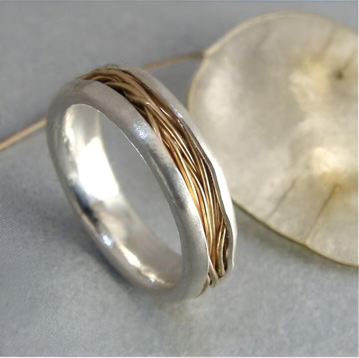Etsy Mixed Metal Wedding Band 14K Gold Intertwined Sterling Silver Ring
