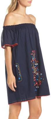 Tory Burch Wildflower Embroidered Off the Shoulder Cover-Up Dress