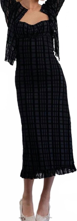 Motel Rocks Nateda Midi Dress In Tonal Check Flock Black