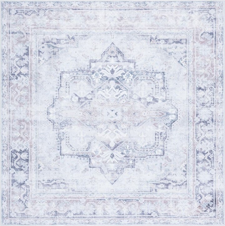 Arizona Ivory/Gray 6 ft. x 6 ft. Machine Washable Medallion Floral Border Square Area Rug