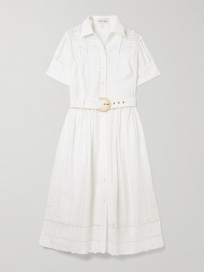 Cara Cara Malena Belted Broderie Anglaise Cotton Midi Dress - Ivory