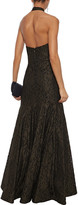 Thumbnail for your product : Halston Fluted Metallic Lace Halterneck Gown