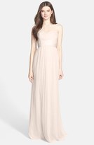 Thumbnail for your product : Amsale Illusion Yoke Crinkled Silk Chiffon Gown