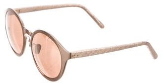 Linda Farrow Round Snakeskin-Trimmed Sunglasses