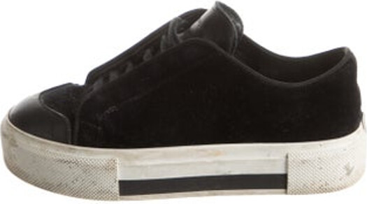 Alexander McQueen Velvet Slip-On Sneakers Black Leather & Rubber Trim Leather & Grosgrain Accents Round-Toes Platform Lace-Up Closure at Uppers Includes Dust Bag Designer