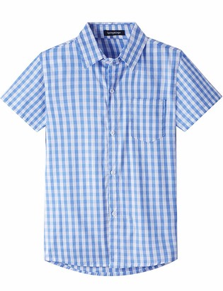 Spring&Gege Boys' Short Sleeve Plaid Poplin Dress Shirt 