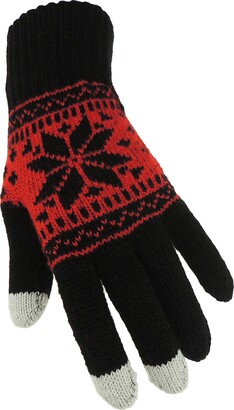 Glamour Girlz Ladies Soft Knit Warm Winter Touch Screen Fair Isle Snowflakes Gloves One Size (Black Grey)