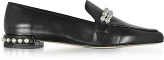 Stuart Weitzman Guam Black Nappa Leather Loafers w/Pearls