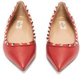 Thumbnail for your product : Valentino Rockstud Grained Leather Flats - Womens - Red