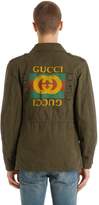Thumbnail for your product : Gucci Logo Printed Washed Cotton Field Jacket
