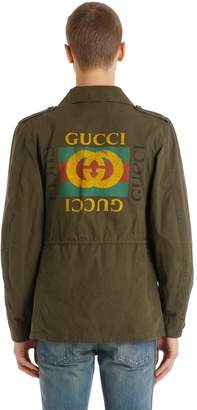 Gucci Logo Printed Washed Cotton Field Jacket