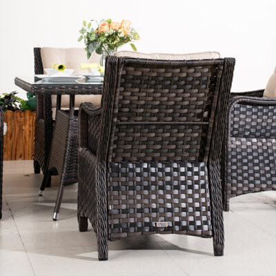 Moda Furnishings 5-Piece Outdoor Square Rattan Dining Set With Cushions
