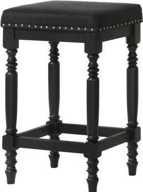 Ophelia & Co. 26 Inch Black With Padded Seat, Elegant Vintage Style, And Solid Wood Base For Kitchen Counters Of 2 Flair, Structure Counter Seating