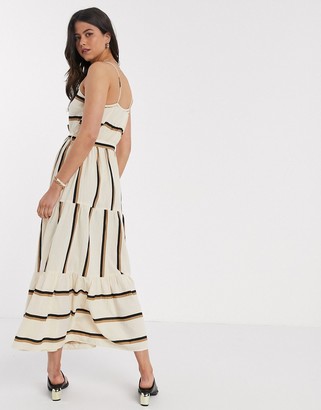 Vero Moda maxi dress with belted in mixed cream stripe - ShopStyle