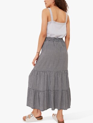Fat Face FatFace Nora Tiered Gingham Midi Skirt, Navy