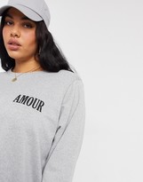 Thumbnail for your product : ASOS Curve DESIGN Curve padded shoulder mini sweat dress in grey with amour logo