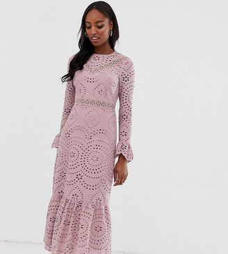 asos edition broderie dress with maxi skirt overlay