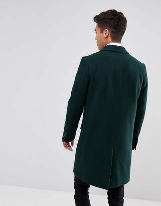 ASOS Design Wool Mix Overcoat In Bottle Green