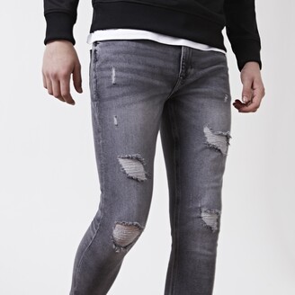River Island Mens Grey spray on fit jeans - ShopStyle