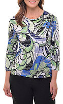 Thumbnail for your product : Allison Daley Crewneck 3/4-Sleeve Foil Printed Knit Top