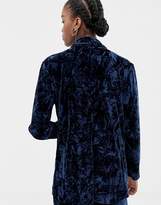 Thumbnail for your product : Reclaimed Vintage inspired tux jacket in velvet with vintage button detail-Navy