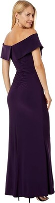 Xscape Evenings Long Ity Off-the-Shoulder Side Ruched (Plum) Women's Dress