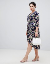 Thumbnail for your product : Lovedrobe wrap front burnout velvet pencil dress in navy